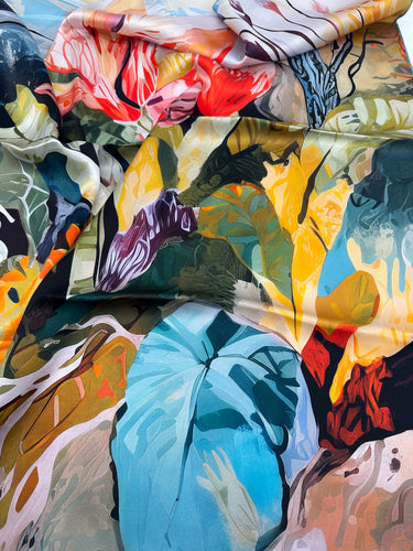 Dabīgā zīda satīna lakats 90x90 cm "Tveice "