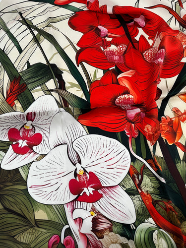 Dabīgā zīda satīna lakats 90x90 cm "Košā Cimbīdija"