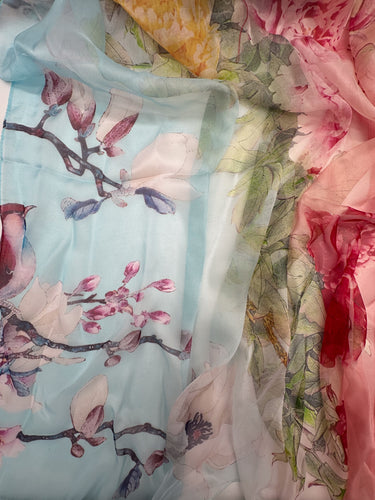 Dabīgā zīda šifona šalle "Ziedu Valsis"