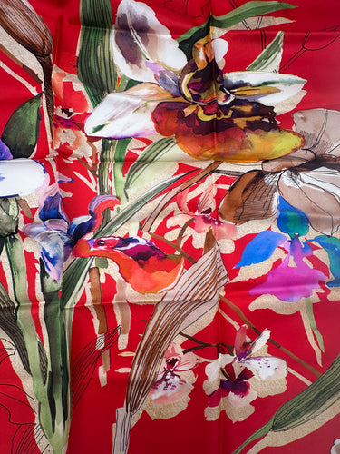 Dabīgā zīda sarža lakats 90x90 cm "Hibisks"