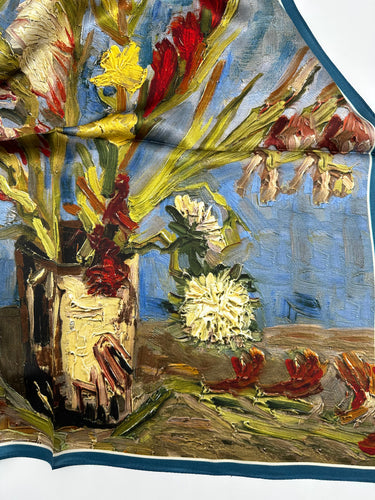 Dabīgā zīda lakats 68x68 cm "Gladiolas"