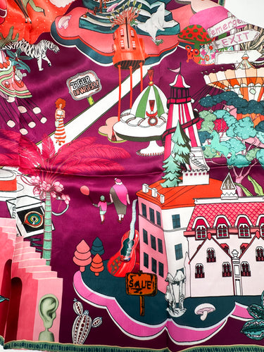 Dabīgā zīda satīna lakats 107x107 cm "Karuselis I "