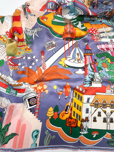 Dabīgā zīda satīna lakats 107x107 cm "Karuselis III"