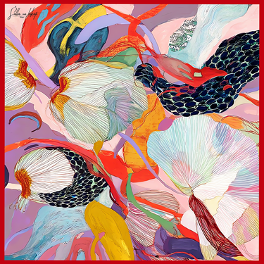 Dabīgā zīda satīna lakats 90x90 cm "Pumpurs II"