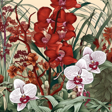 Dabīgā zīda satīna lakats 90x90 cm "Košā Cimbīdija"