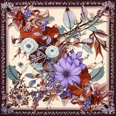 Dabīgā zīda satīna lakats 90x90 cm "Aronija"
